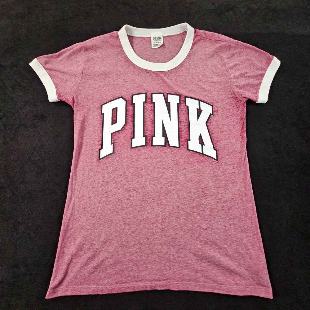 Pink Vintoria's Secret Red Short Sleeve Cotton Blend Ringer T-Shirt Women's S